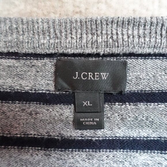 J.Crew Sweater XL Gray Striped Rugged Cotton Crew Neck - Picture 2 of 10
